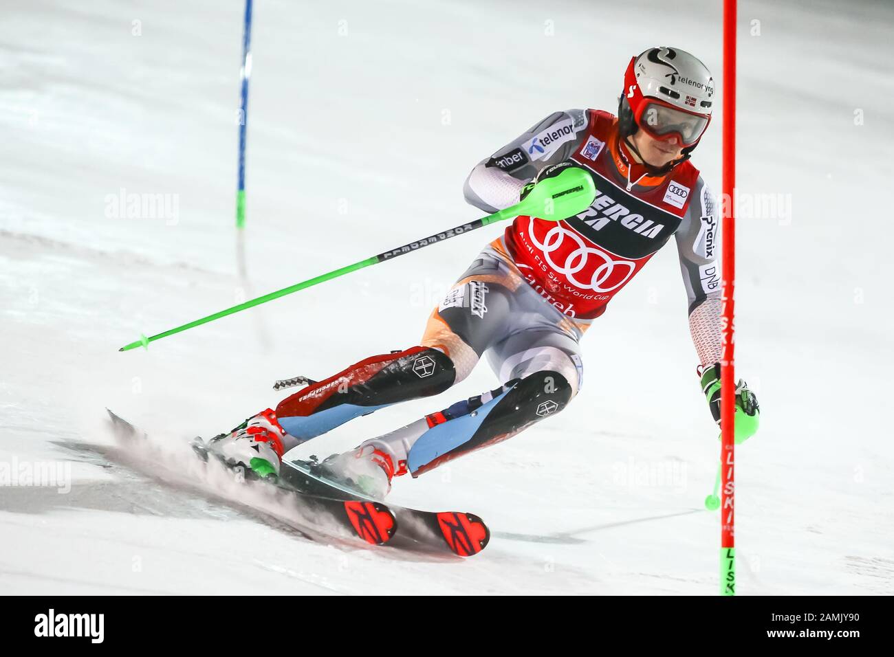 Zagreb, Kroatien - 5. Januar 2020: Henrik Kristoffersen aus Norwegen tritt beim 2. Lauf beim Audi Fis-Alpine-Skiweltcup 2019/2020, 3 Stockfoto