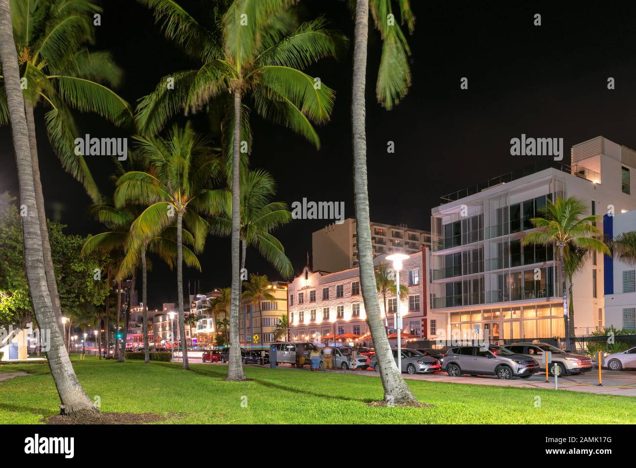 Miami Beach in der Nacht, Florida Stockfoto