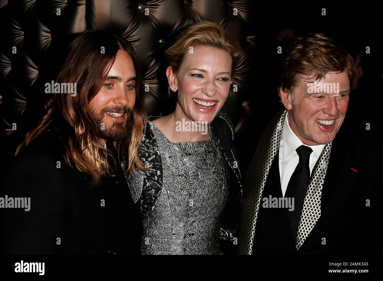 New YORK-JAN 6: (L-R) Jared Leto, Cate Blanchett und Robert Redford nehmen an den New York Film Critics Circle Awards in Edison Ballroom mit. Stockfoto