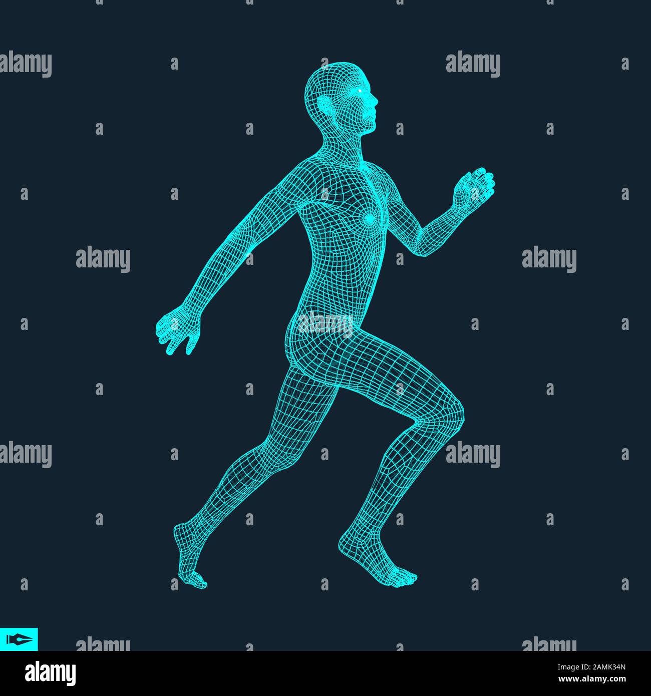 Running man 3D-Design für Sport, Wirtschaft, Wissenschaft und Technologie. Vektor-Illustration. Menschlichen Körper. Stock Vektor