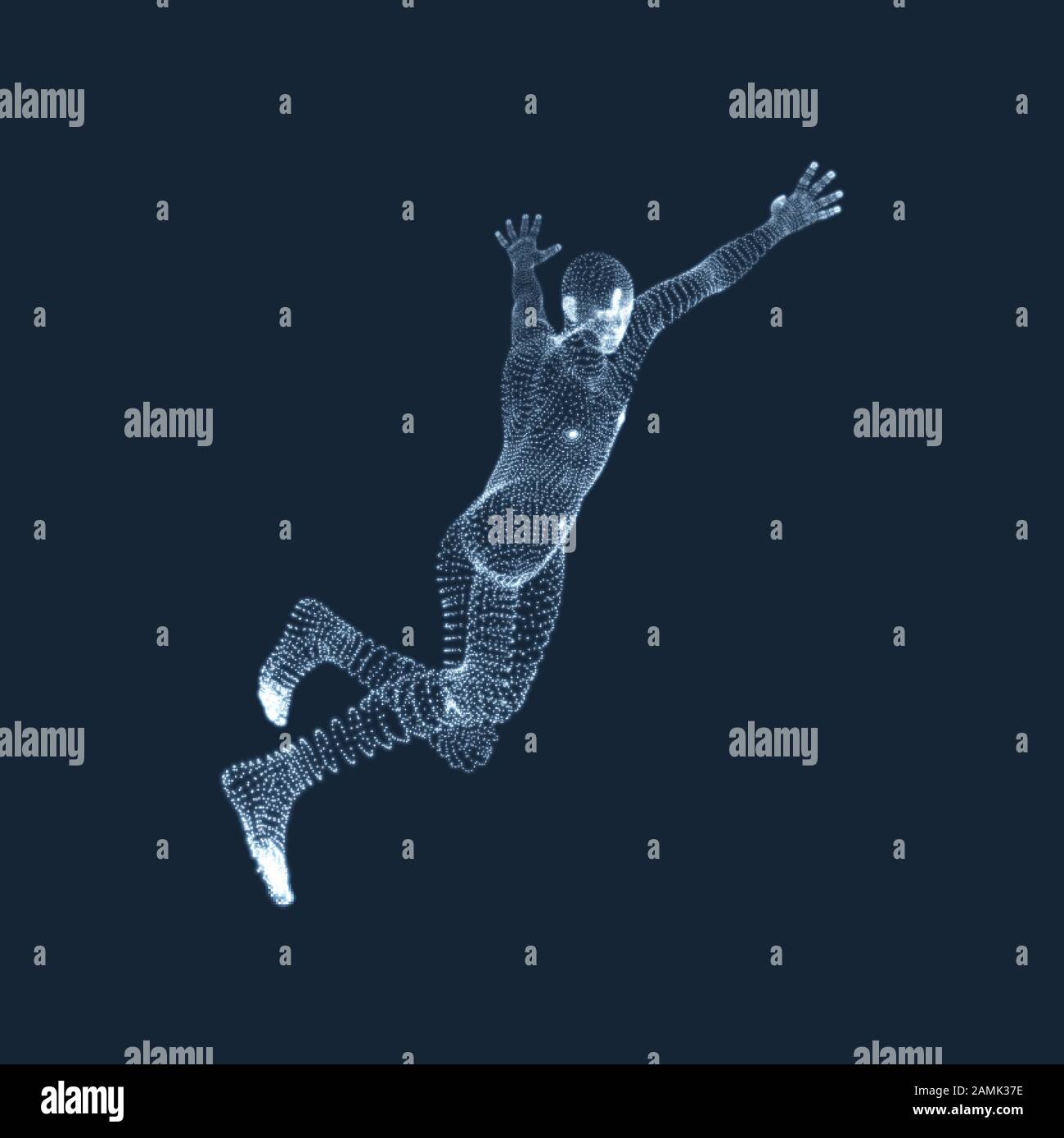 Läuft man. Menschen mit Arm nach oben. Silhouette für Sport Meisterschaft. Den Sieg feiern. 3D-Modell des Menschen. Vector Illustration. Stock Vektor