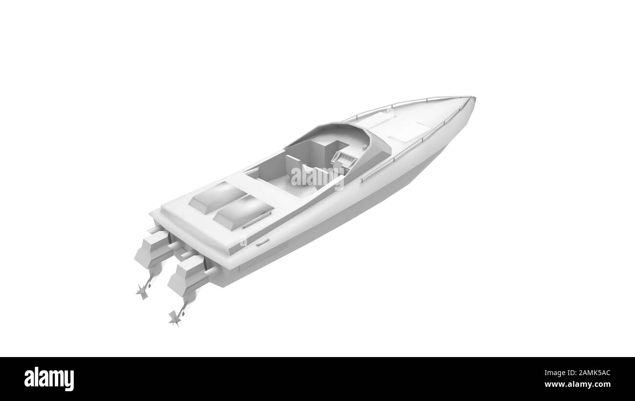 3D-Rendering eines Schnellbootes, isoliert auf weißem Hintergrund Stockfoto