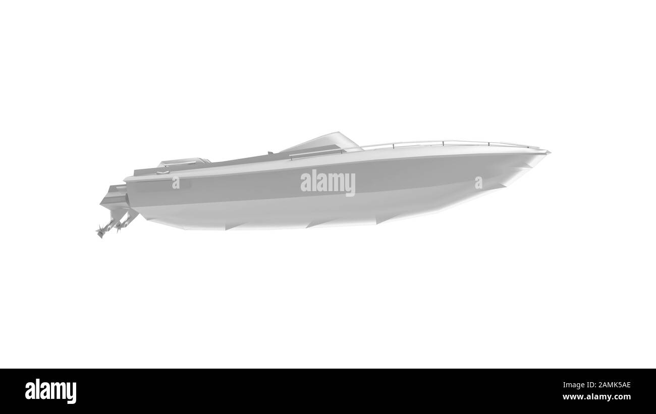 3D-Rendering eines Schnellbootes, isoliert auf weißem Hintergrund Stockfoto