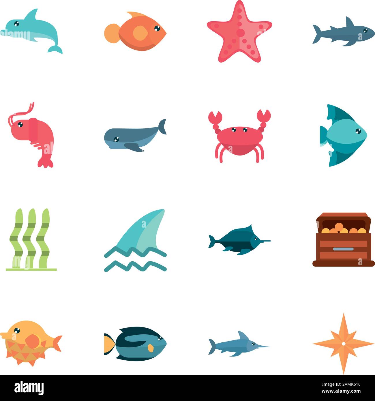 Meerestiere, Cartoon Meeresfauna Tier setzt auf weißen Hintergrund Stock Vektor
