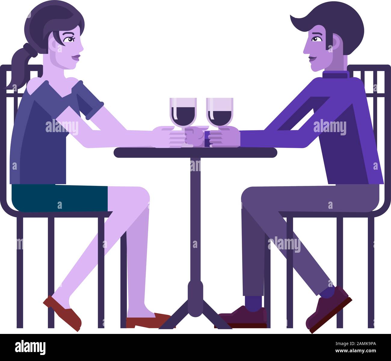 Junges Paar Abendessen Wein Restaurant Cartoon Stock Vektor