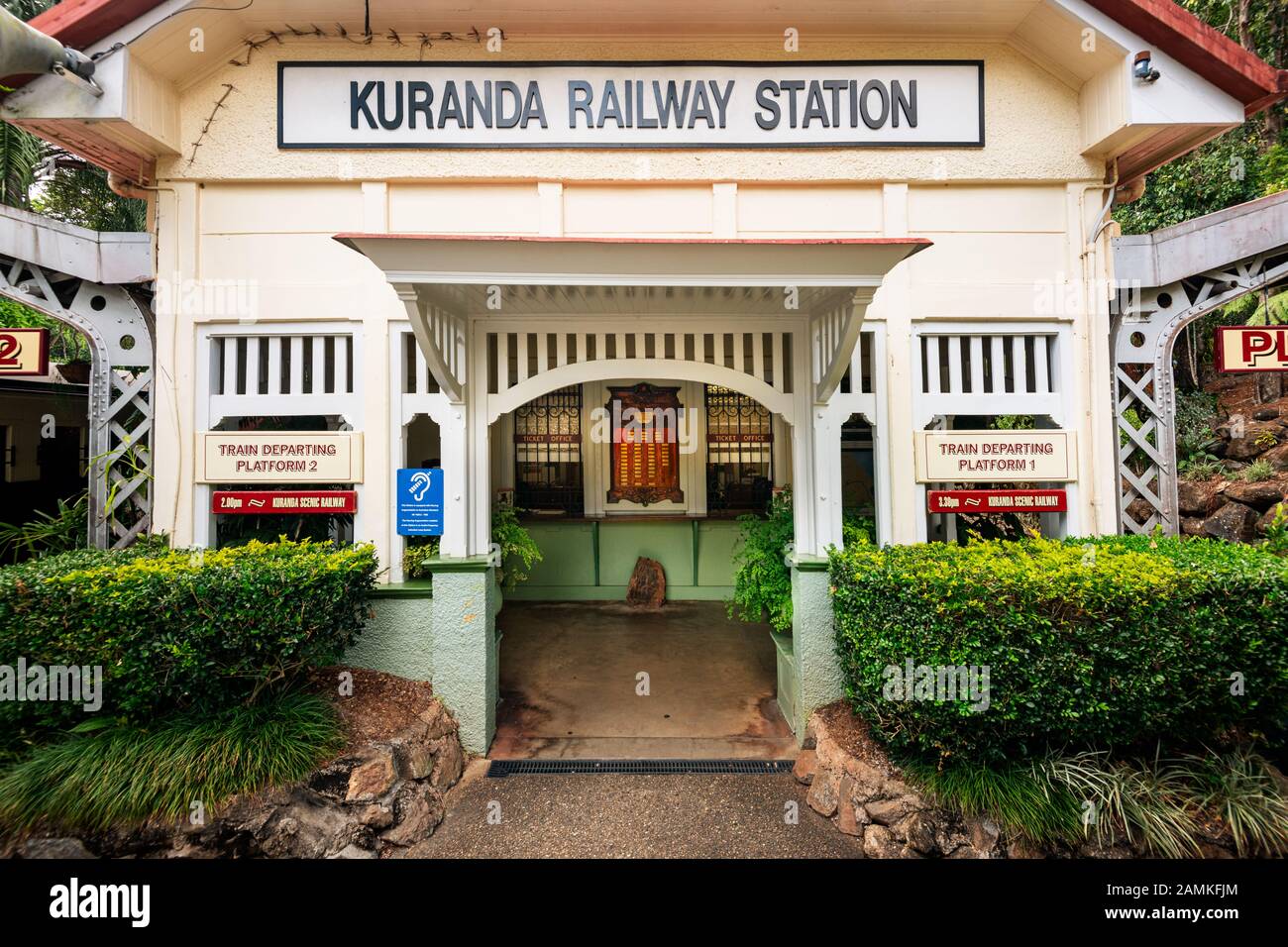Historischer Bahnhof in Kuranda. Stockfoto