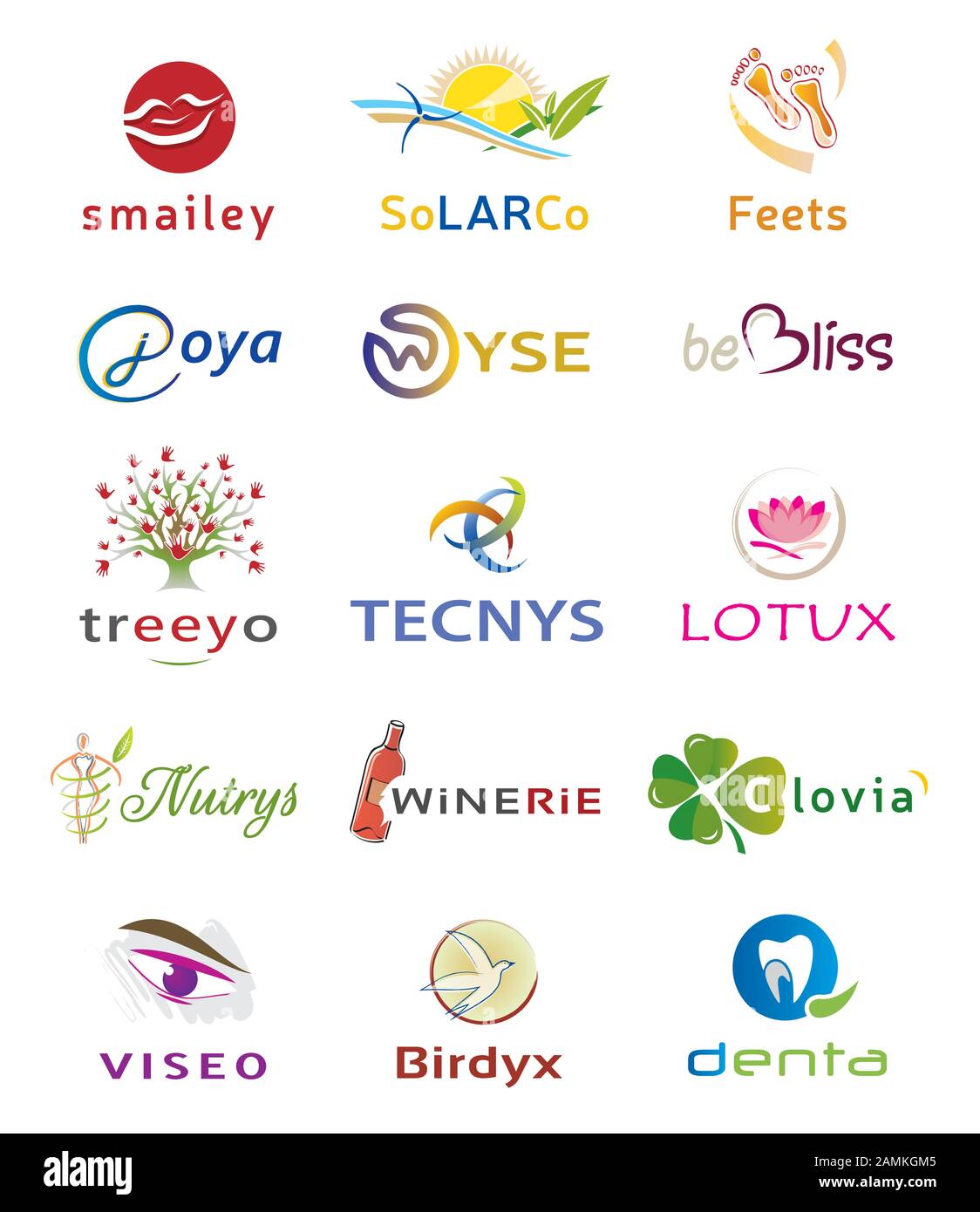 Satz von 15 Symbole und Logo Designs - Mehrere Farben und Elemente Stock Vektor