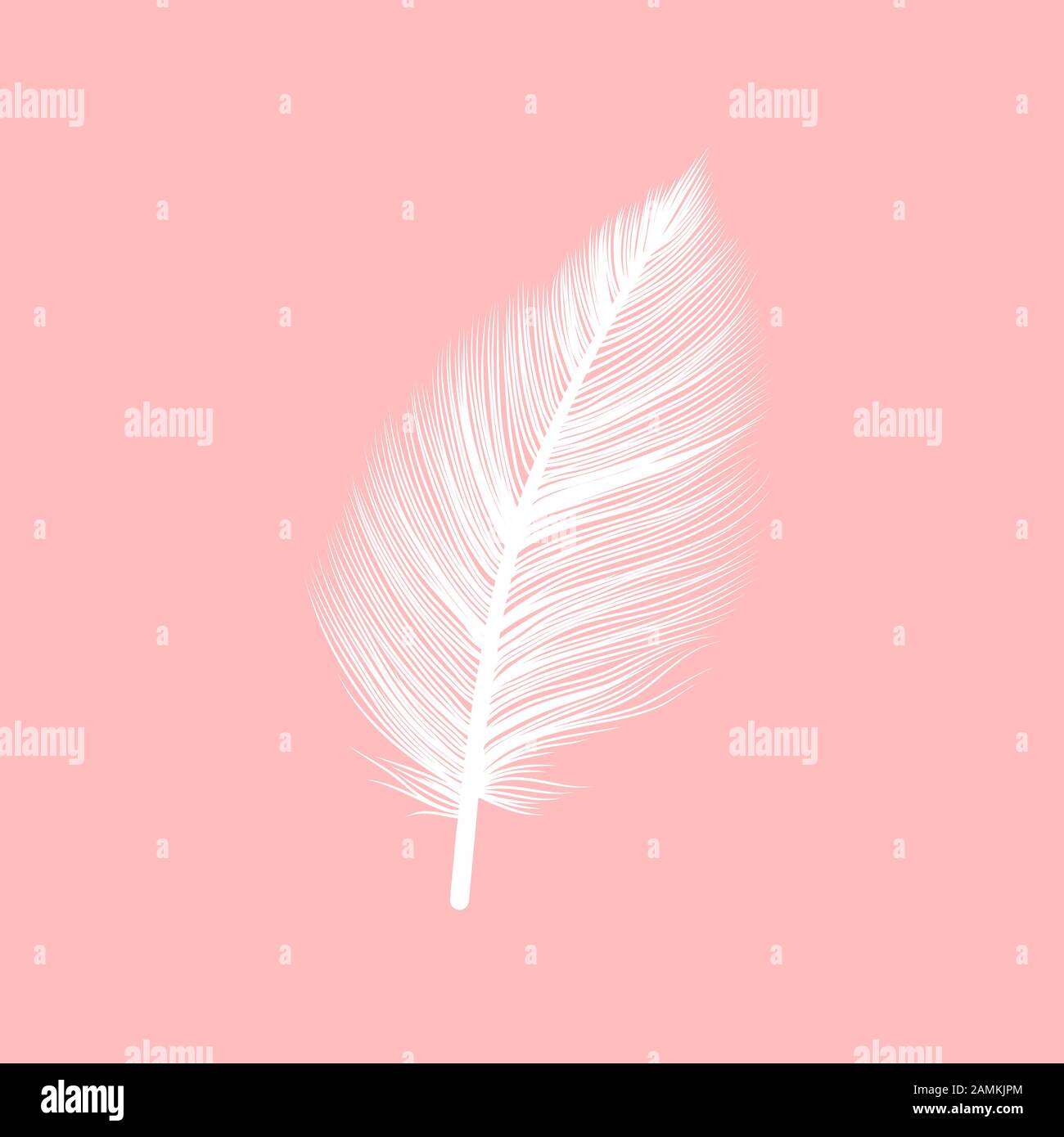 Weiße flauschige Feder, Vektor isoliert realistische Quille auf pinkfarbenem Hintergrund. Federsymbol für Gänse- oder Schwanenvögel mit detaillierter Gefiedertextur, Dekorationselement, Weichheitssymbol und leichtem Konzeptdesign Stock Vektor