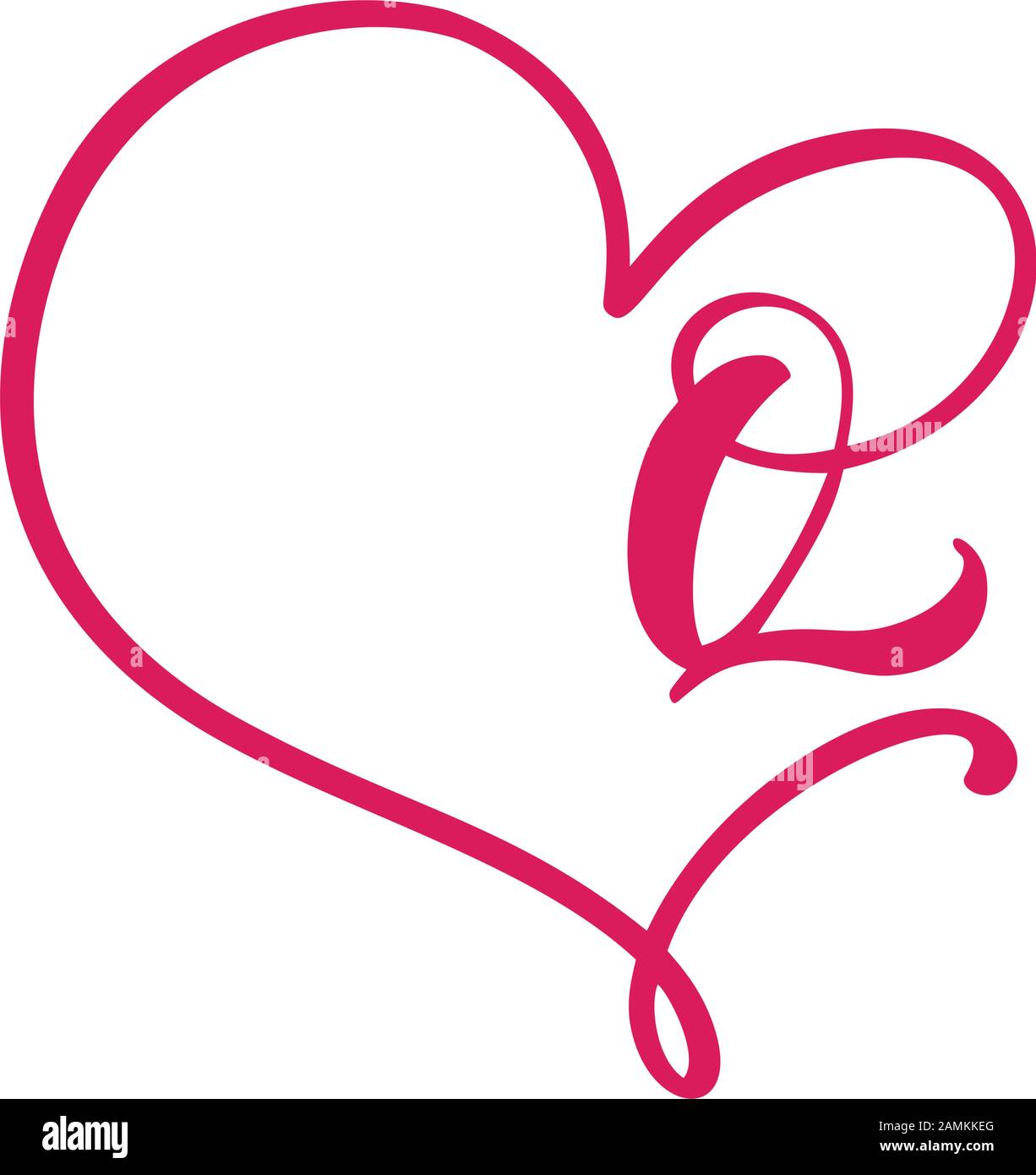 Vector Vintage Blumenmonogramm Buchstabe Q. Kalligraphie Element Logo Valentine blüht Rahmen. Handgezeichnetes Herzschild für Seitendekoration und Design Stock Vektor