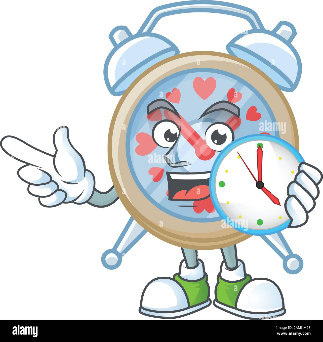 Die Uhr im CartoonStil hat viel Spaß mit der Uhr