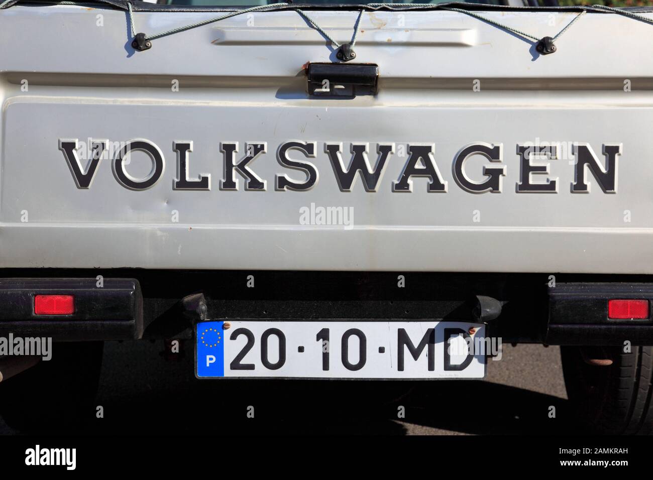 Volkswagen Holt Mit Marker und portugiesischen Euro-Symbol, Madeira, Portugal, Europa [automatisierte Übersetzung] Stockfoto