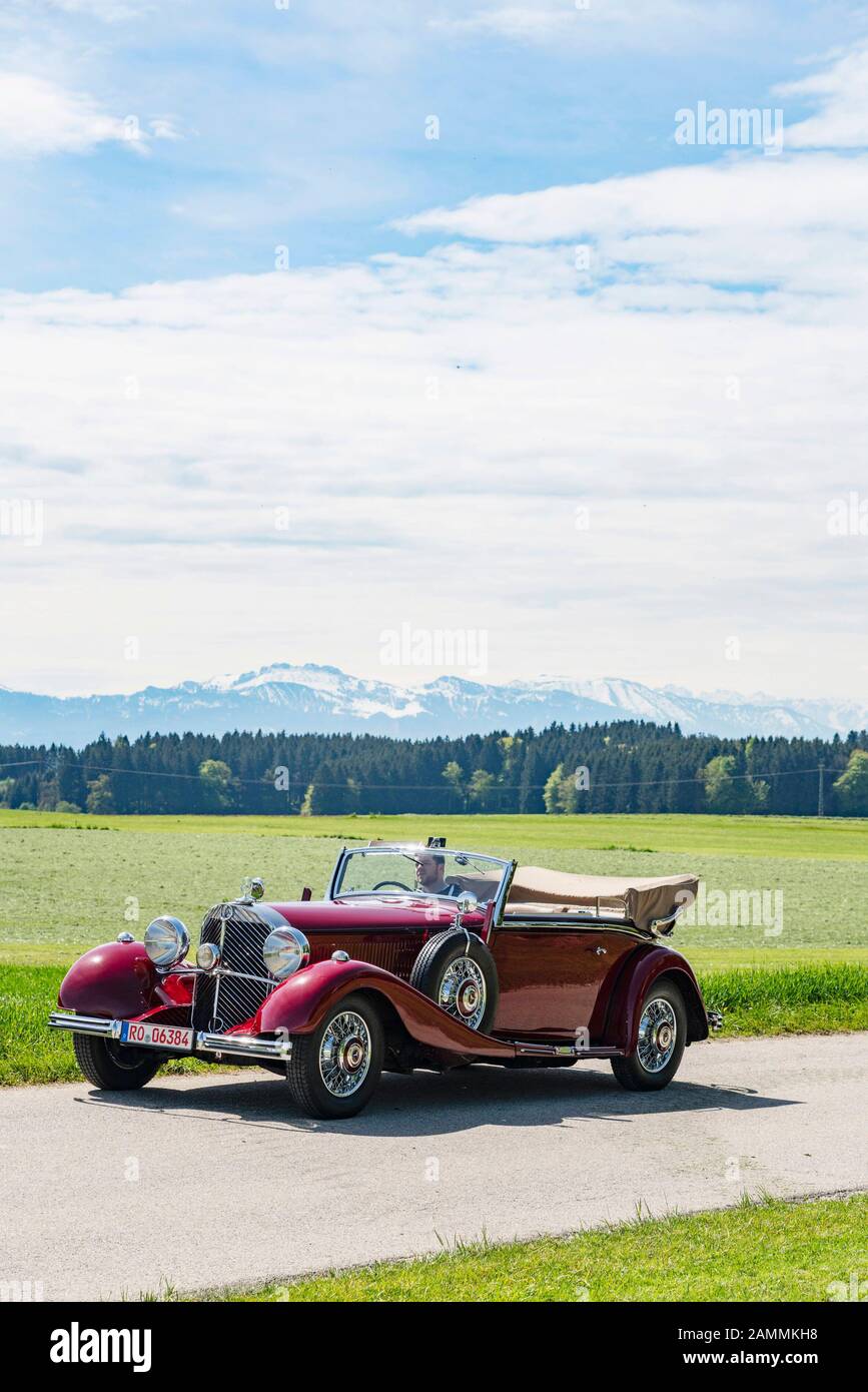 Automuseum, efa-mobile-zeiten, Amerang, Bayern, Deutschland. Mercedes Benz 500 K Cabriolet B, Baujahr 1935/36, [automatisierte Übersetzung] Stockfoto