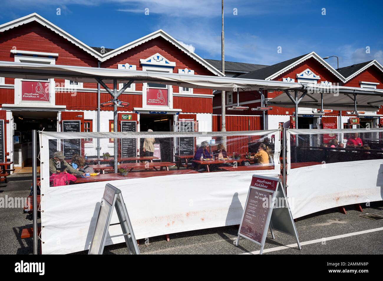 Restaurants neben den Hafen von Skagen, Skagen, Dänemark Stockfoto