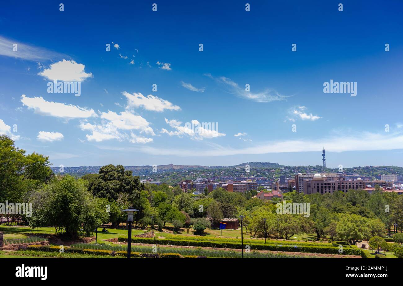 Aussicht auf Pretoria / Tshwane aus Union Buildings in Südafrika Stockfoto