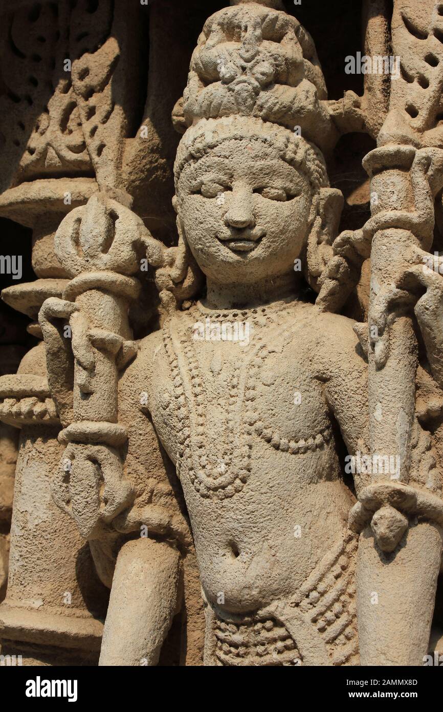 Skulptur von Lord Vishnu - Rani Ki Vav Stepwell Stockfoto