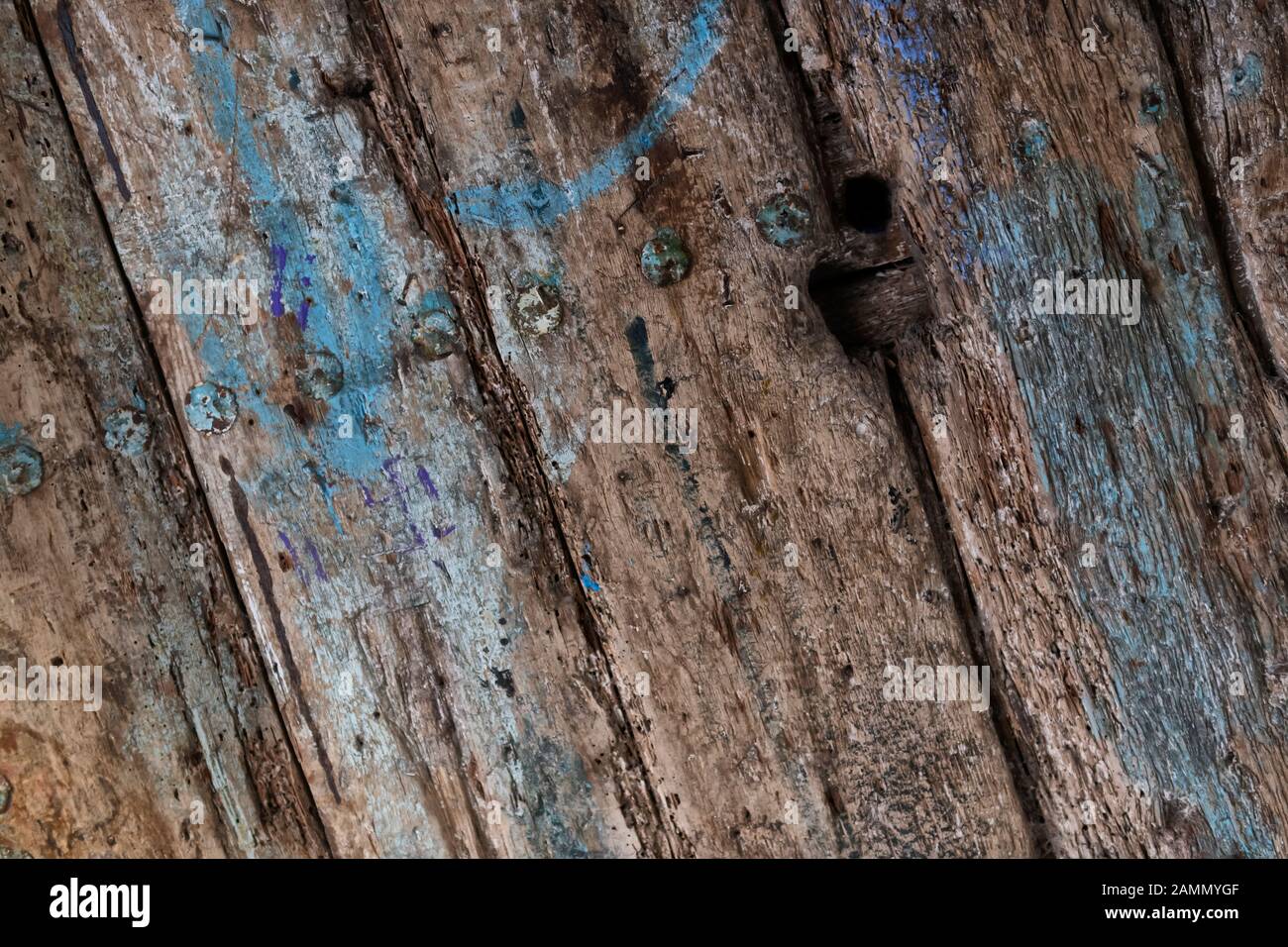 Abstrakt, Detail einer alten Holztür. Hintergrundbild der Textur. Stockfoto