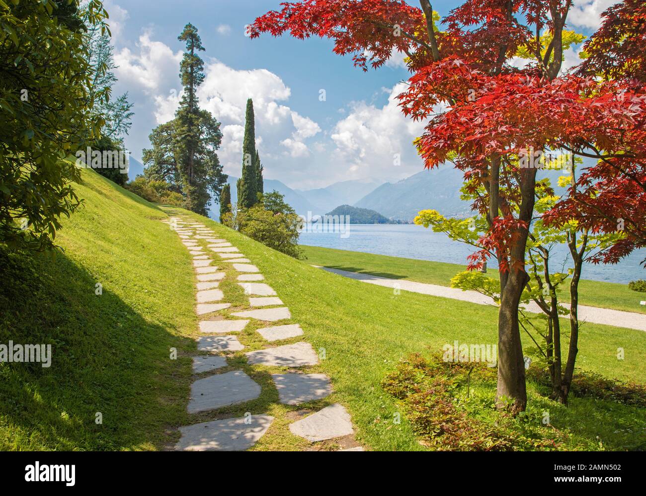 BELAGGIO, Italien, 10. Mai 2015: Die Villa Melzi am Ufer des Comer See und die Gärten. Stockfoto