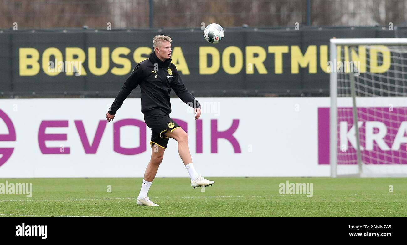 Firo: 14.01.2020, Fußball, 1.Bundesliga, Saison 2019/2020, BVB, Borussia Dortmund, Training, Erling HAALAND, Einsatz weltweit Stockfoto