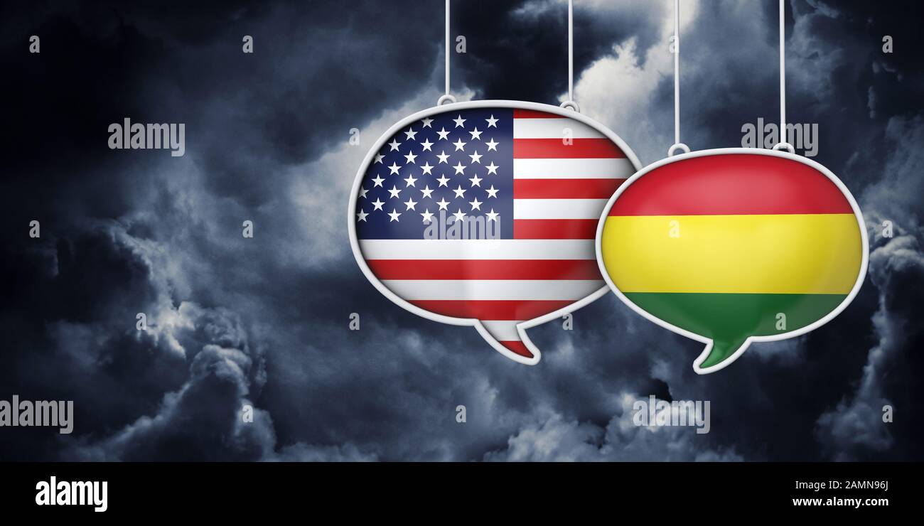 Kommunikation zwischen den USA und Bolivien. Verhandlungen über Handelsverhandlungen. 3D-Neuerung Stockfoto