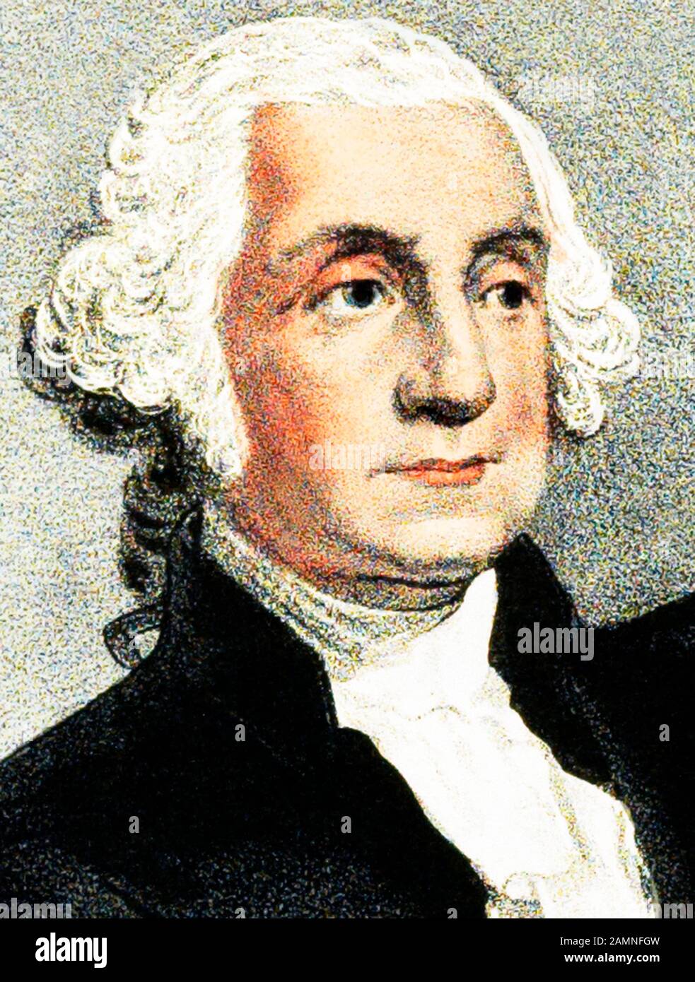 Jahrgangsporträt von George Washington (1732 - 1799) - Kommandeur der kontinentalen Armee im amerikanischen Revolutionären Krieg/Unabhängigkeitskrieg (1775 - 1783) und erster US-Präsident (1789 - 1797). Details aus einem Druck von Currier & Ives um 1865. Stockfoto