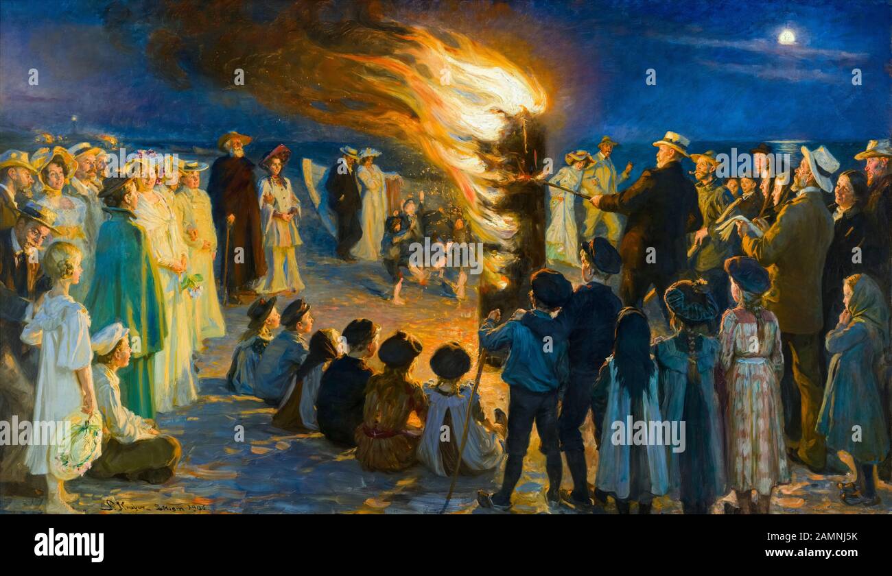 PS Krøyer, Silvesterbonfire am Strand von Skagen, Gemälde, 1906 Stockfoto