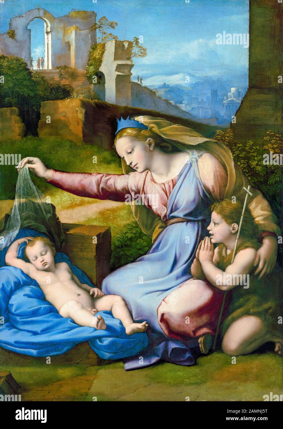 Raphael und Gianfrancesco Penni, Gemälde, Madonna mit dem blauen Diadem, 1500-1520 Stockfoto