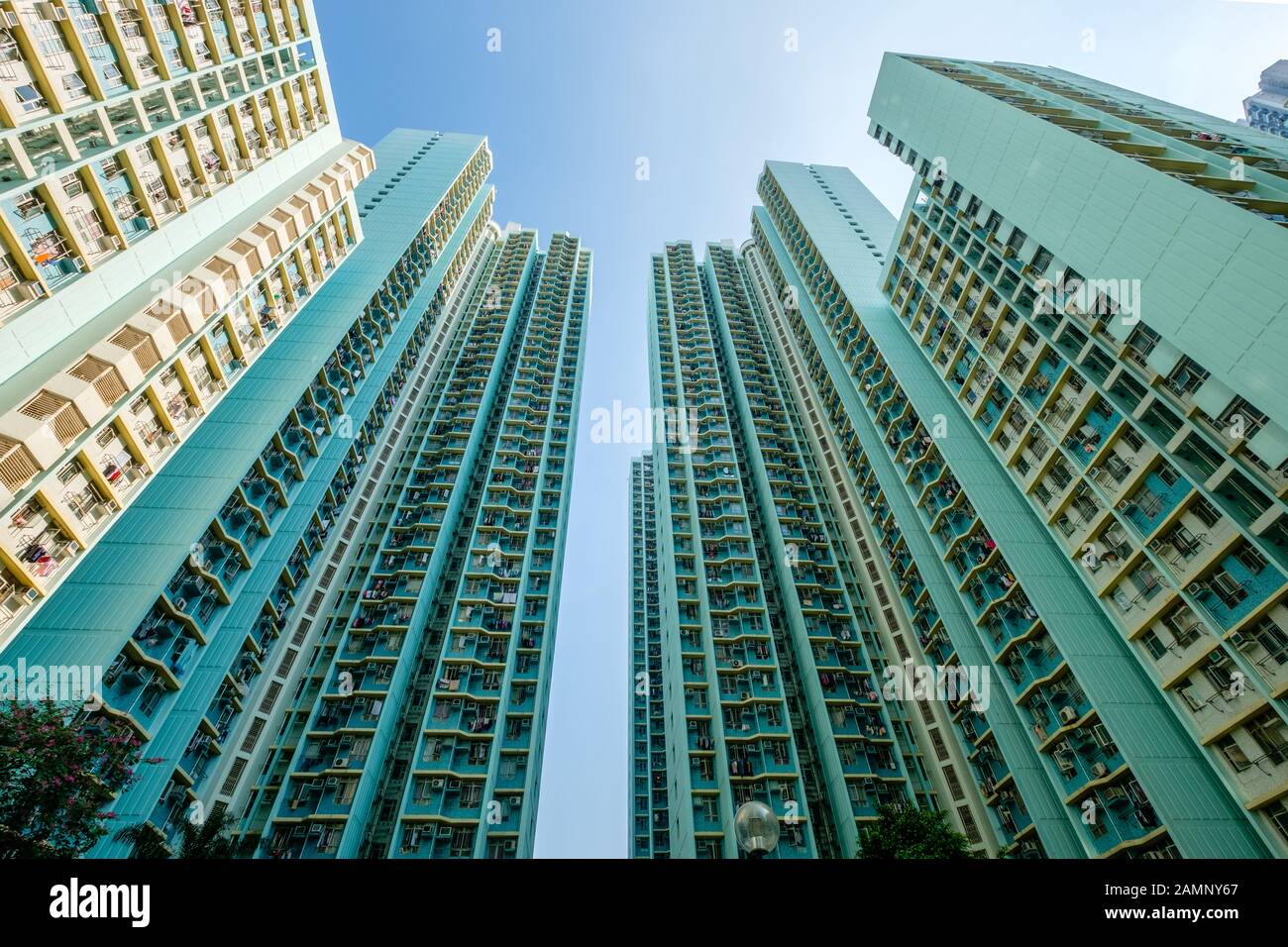 Blick auf Hochhaus, Wohnhausfassade, hongkong Stockfoto