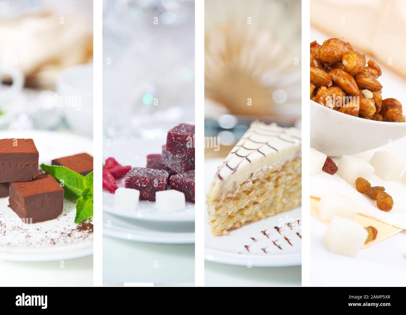 Collage verschiedener köstlicher Desserts Stockfoto