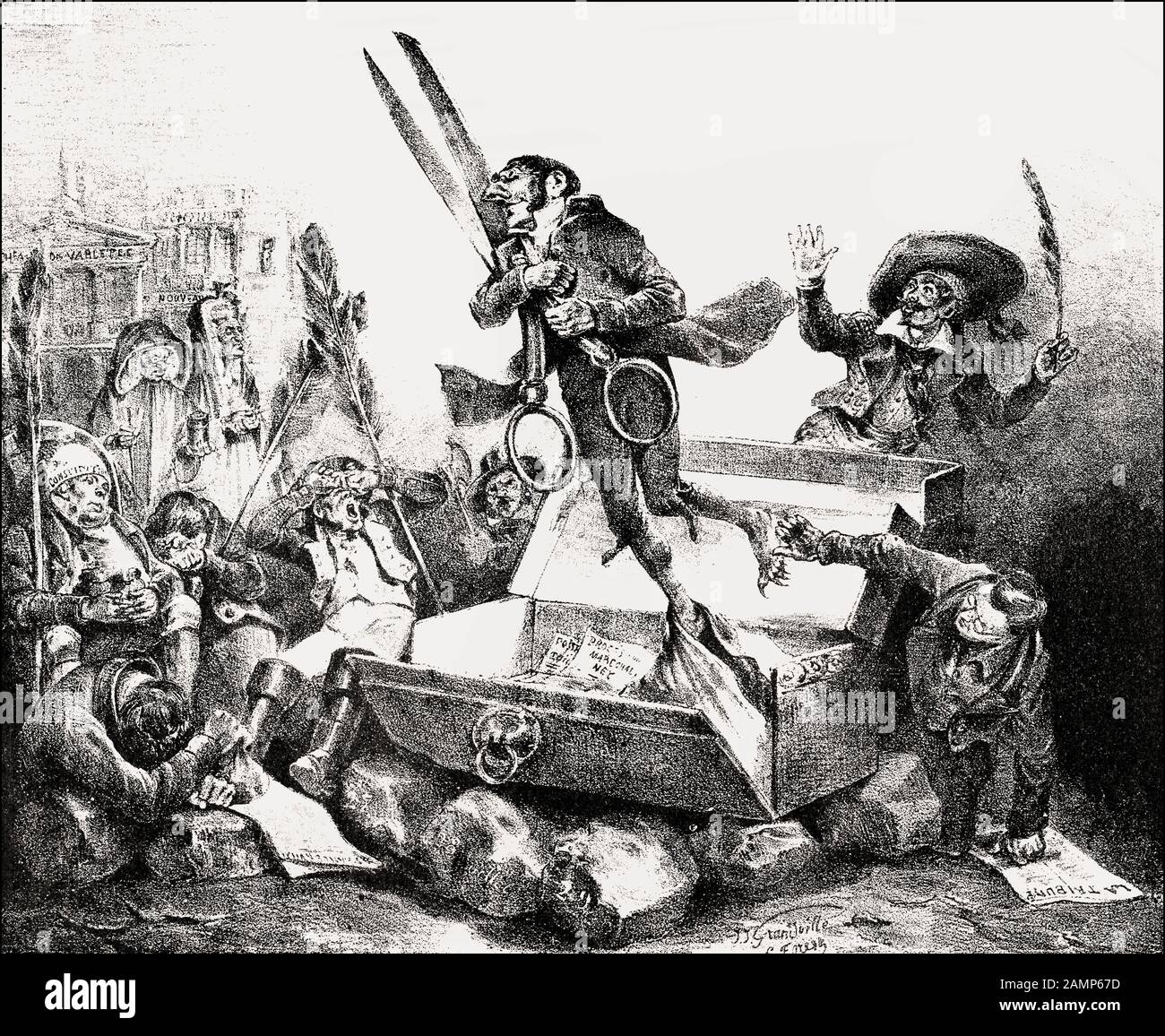 Karikatur, Résurrection de la Csurpure, Wiederauferstehung der Zensur, von J. J. Grandville Stockfoto