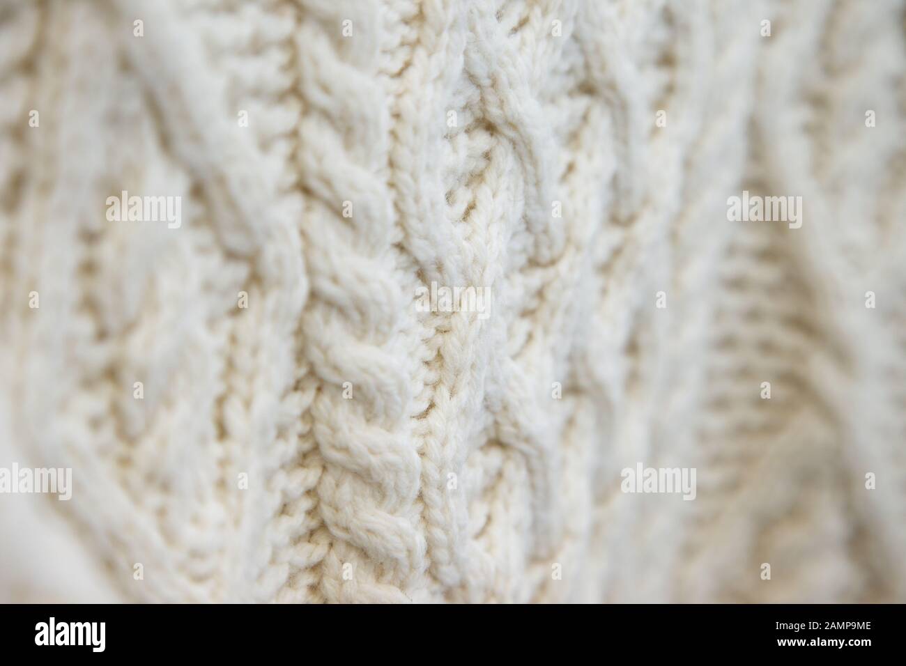 Nahaufnahme der stitching Detail auf einem traditionellen Aran Pullover Pullover. Stockfoto