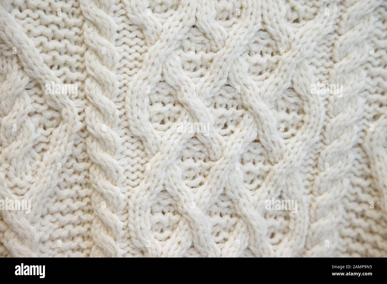 Nahaufnahme der stitching Detail auf einem traditionellen Aran Pullover Pullover. Stockfoto