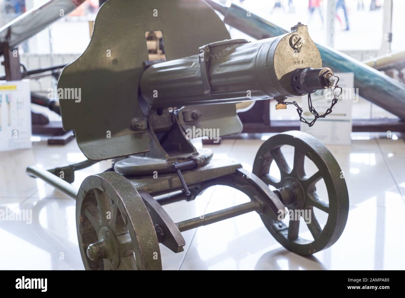 Ersten Weltkrieg Maschinengewehr. alten Maschinengewehr system Maxime. Eine Vielzahl von Winkeln. In der Gun Shop Stockfoto