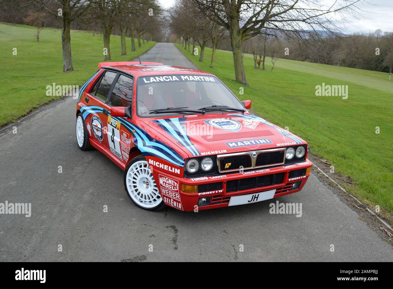 Lancia Delta INTEGRALE IN Martini-RENNFARBEN Stockfoto