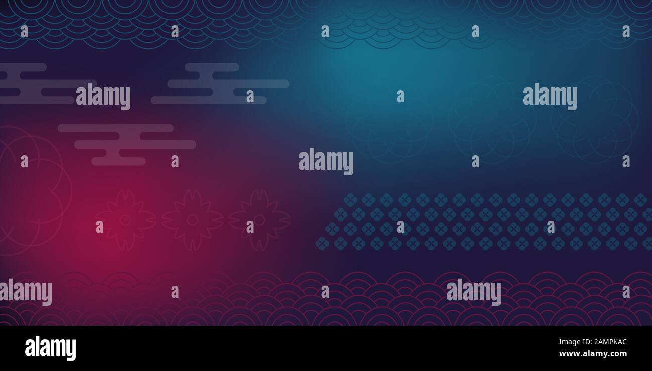 Moderner chinesischer geometrischer Hintergrund, Banner, facebook, Webseiten-Cover, Laternen, Gradient, geschwungene Form, Schmuck für Grußkarte, Flyer, Invitati Stock Vektor