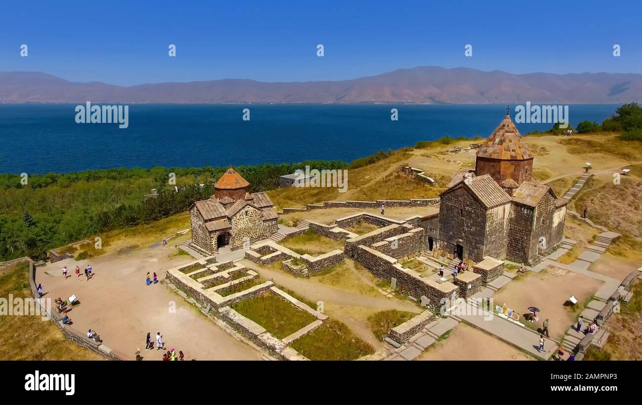 Schöner alter Sevanavank Klosterkomplex, Tourismus in Armenien, Sehenswürdigkeiten Stockfoto