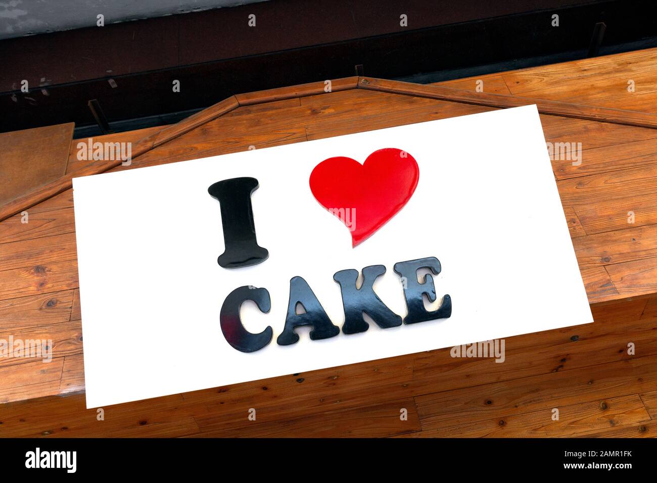 "I Love Cake sign with a Heart", Stockfoto