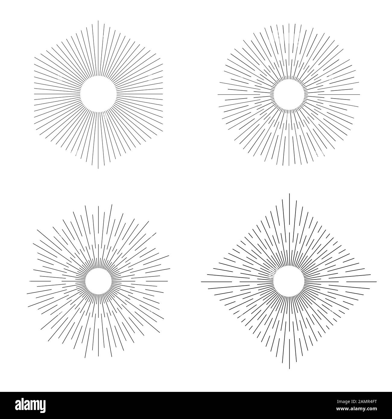 Set mit Retro Sun Burst-Formen für Vintage-Design. Sammlung von Vektorrahmen Stock Vektor