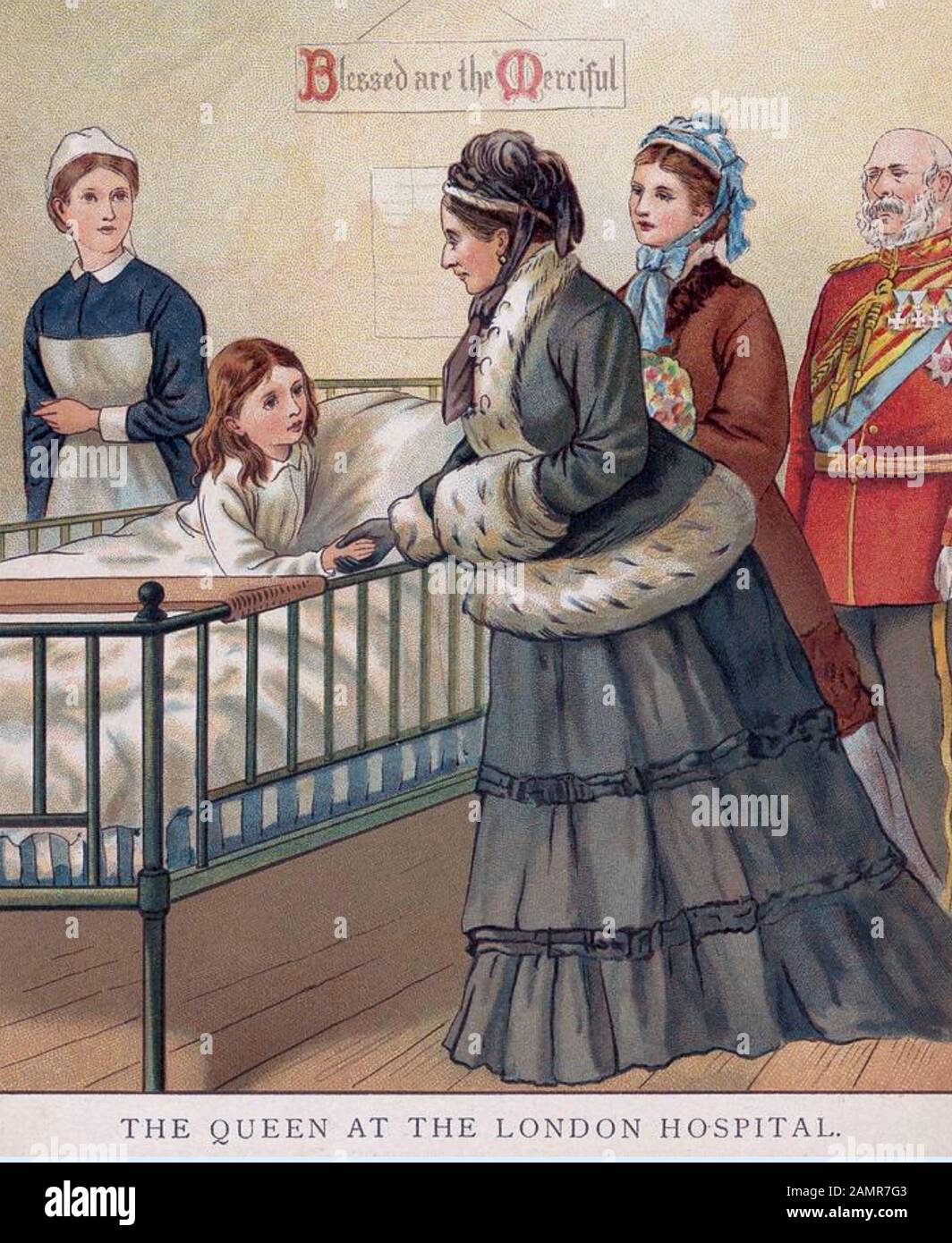 Königin VICTORIA (1819-1901) besuchte mit ihrer Tochter Prinzessin Beatrice Das Londoner Krankenhaus in Whitechapel im Jahr 1876 Stockfoto