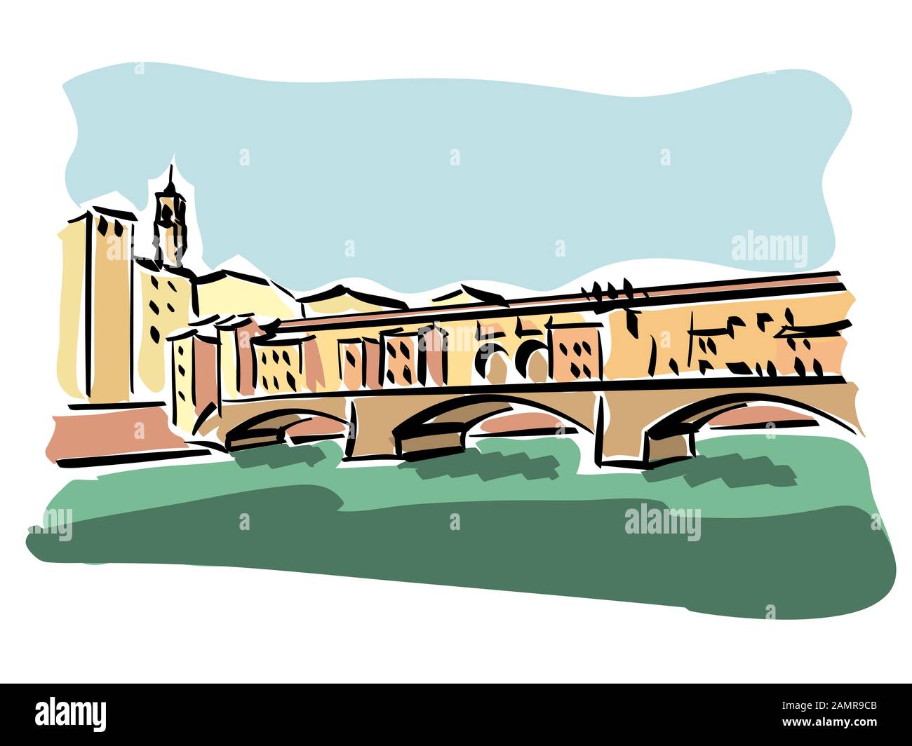 Abbildung: Ponte Vecchio in Florenz. Stockfoto