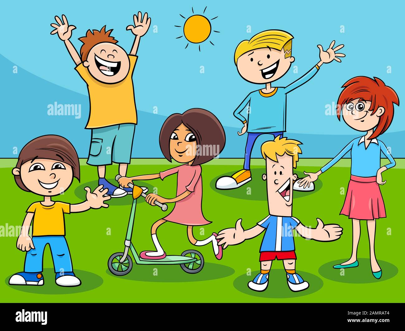 Cartoon Illustration von Children and Teenagers Characters Group Stock Vektor