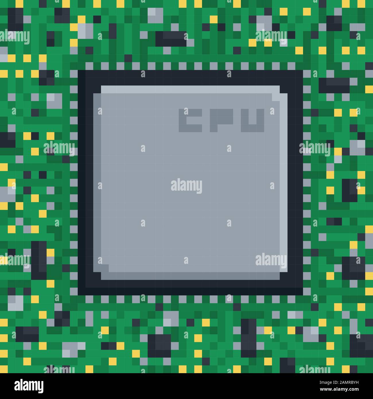 Pixel Art Hardware Illustration - Leiterplatte cpu Processing Unit Chip auf grünem Hintergrund Stock Vektor