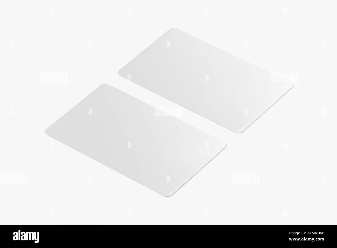 Weiße Kredit-/Debitkarte Mockup, Leere Geschenkkarte, 3d Rendering, auf hellem Hintergrund isoliert, bereit für Ihr Design Stockfoto