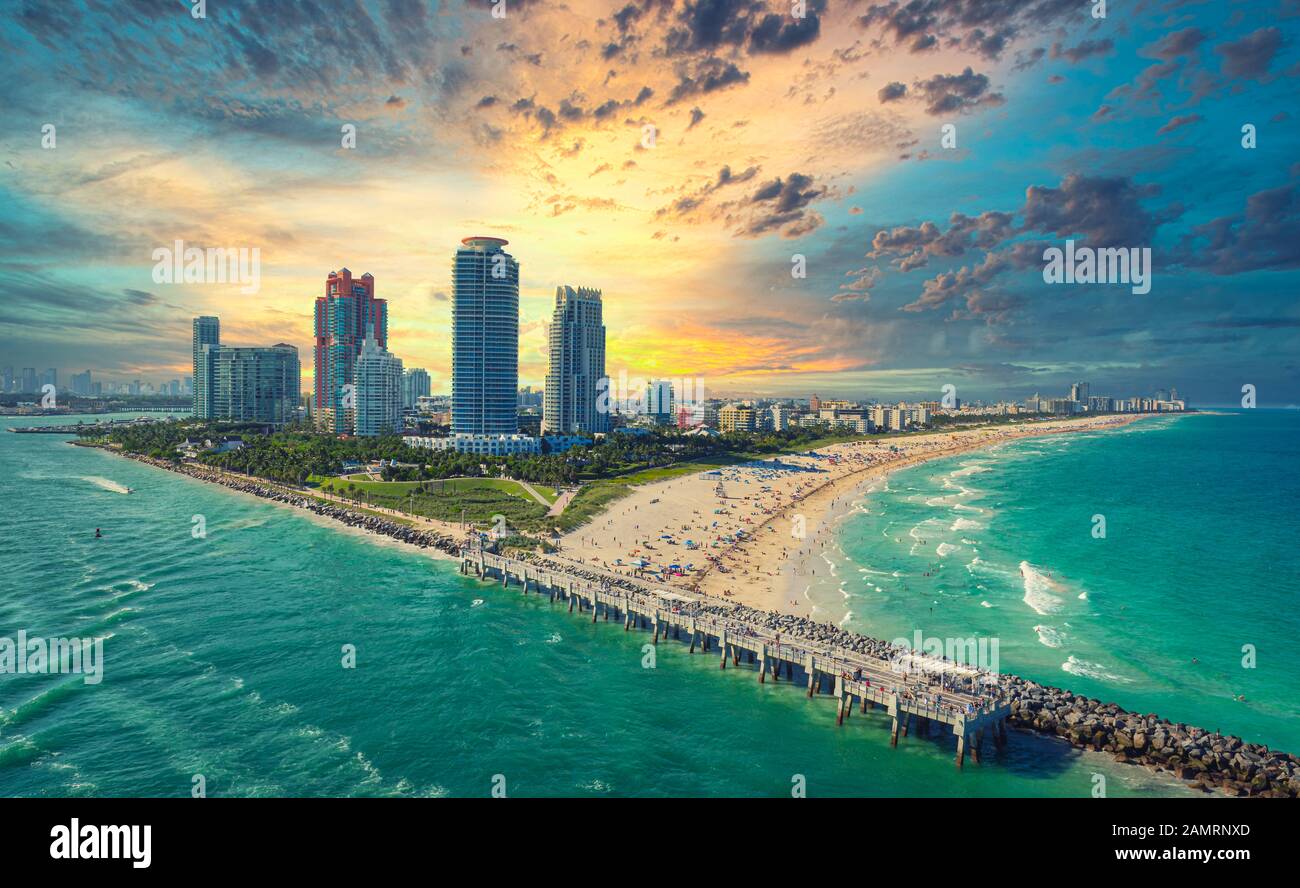 Schönen Sonnenuntergang in South Beach, Miami, Florida Stockfoto