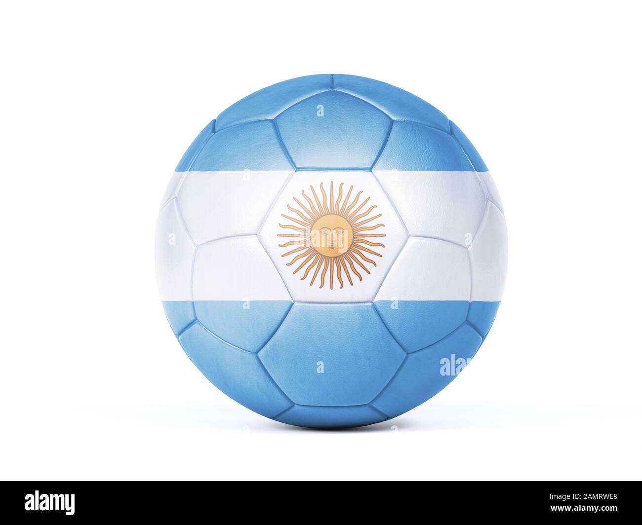 Fußball in den Farben der Argentinischen Flagge isoliert auf Weiß in einem konzeptionellen Meisterschaftbild, das Argentinia unterstützt Stockfoto