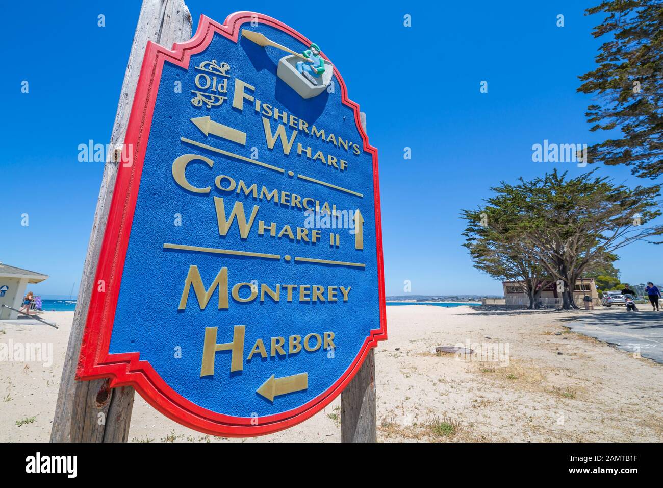 Fisherman's Whar unterzeichnen, Monterey Bay, Halbinsel, Monterey, Pazifischer Ozean, Kalifornien, Vereinigte Staaten von Amerika, Nordamerika Stockfoto
