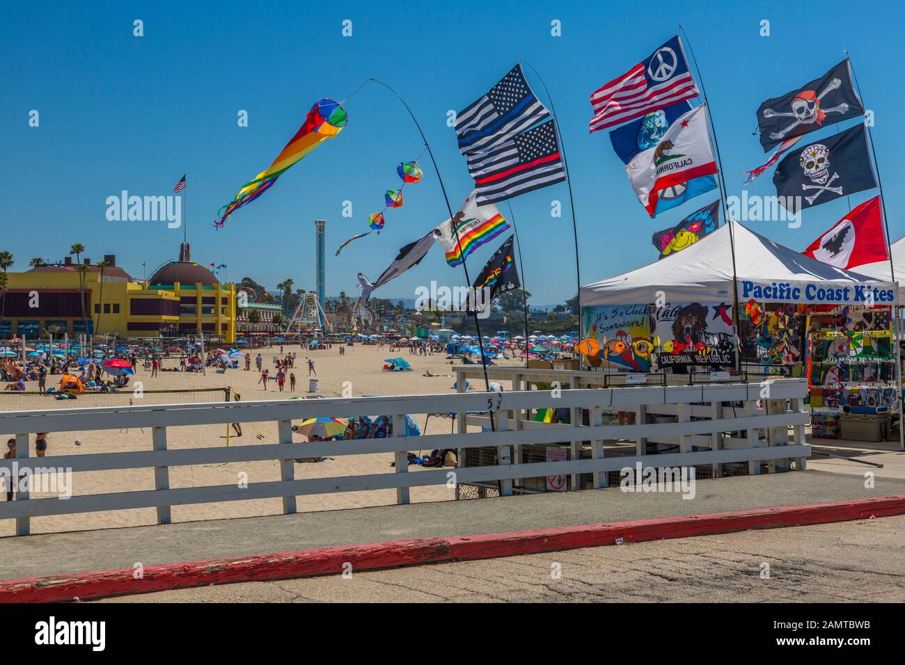 Ansicht der kommunalen Wharf und Strand, Sant Cruz, Kalifornien, Vereinigte Staaten von Amerika, Nordamerika Stockfoto