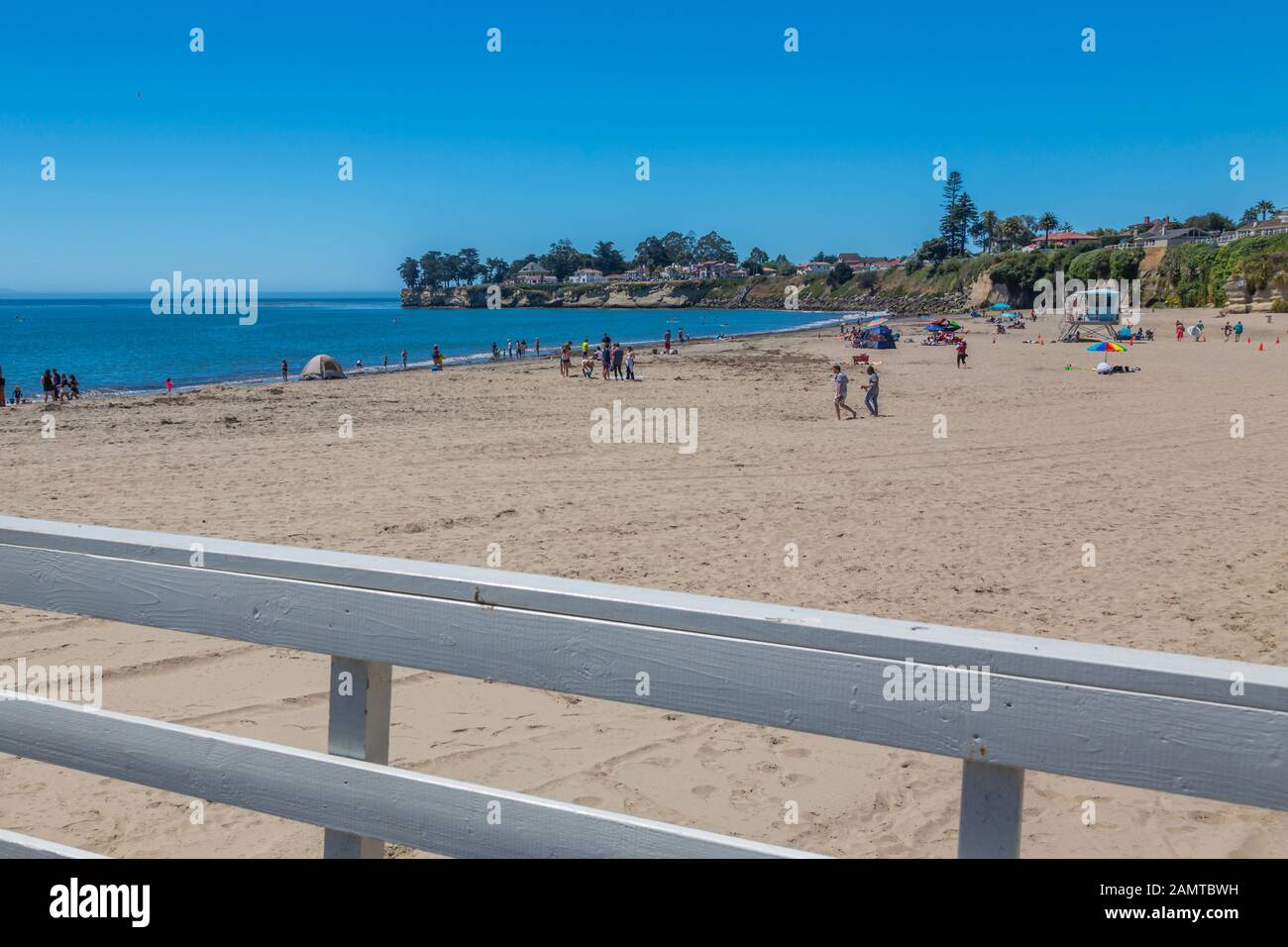 Blick auf den Strand von kommunalen Wharf, Sant Cruz, Kalifornien, Vereinigte Staaten von Amerika, Nordamerika Stockfoto