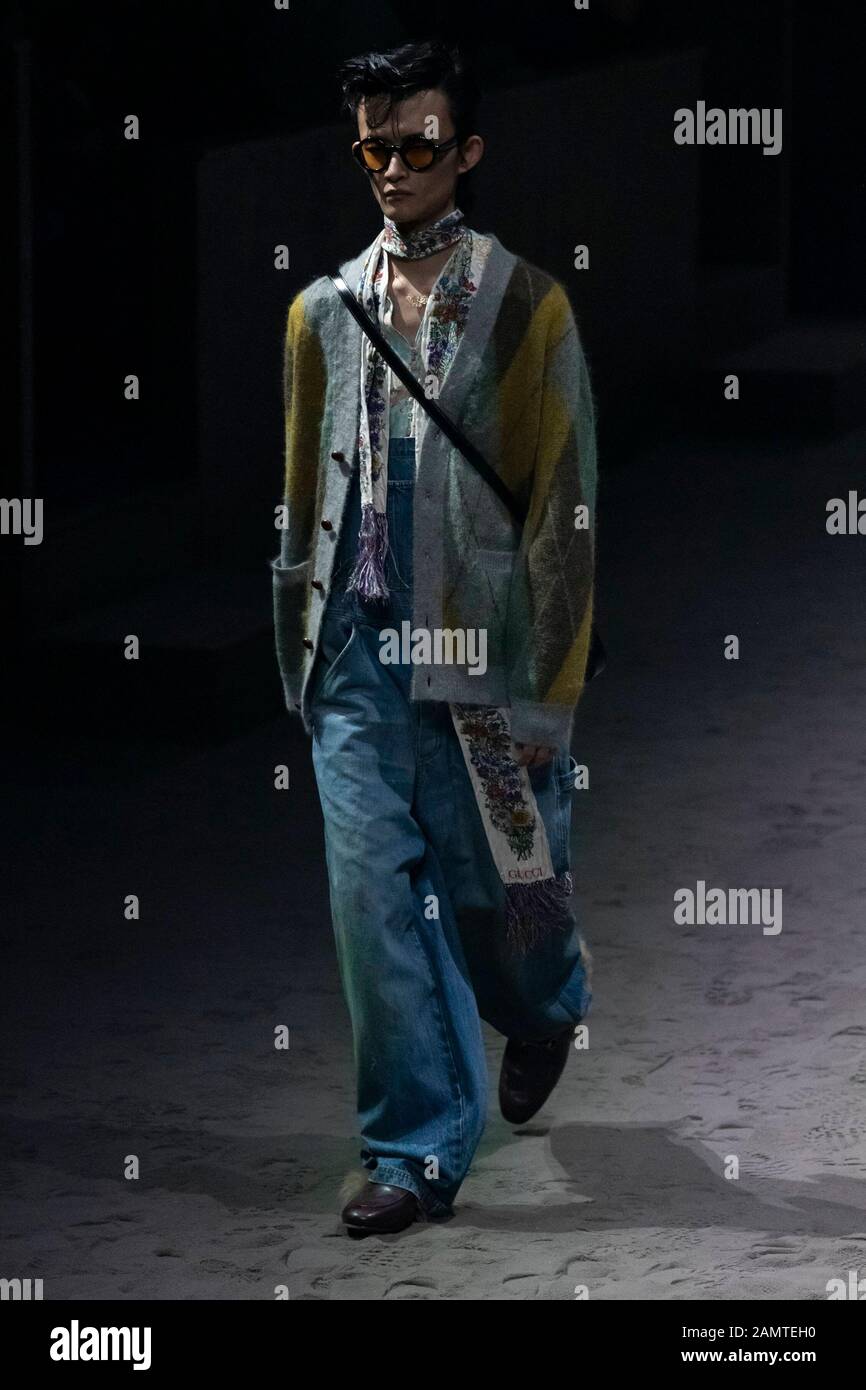 Mailand, Italien. Januar 2020. Gucci Herbst/Winter 2020/2021 Start- Und Landebahn während der Mailänder Fashion Week Men'Äôs Januar 2020 - Mailand, Italien 14.01.2020 weltweite Nutzung Credit: Dpa/Alamy Live News Stockfoto