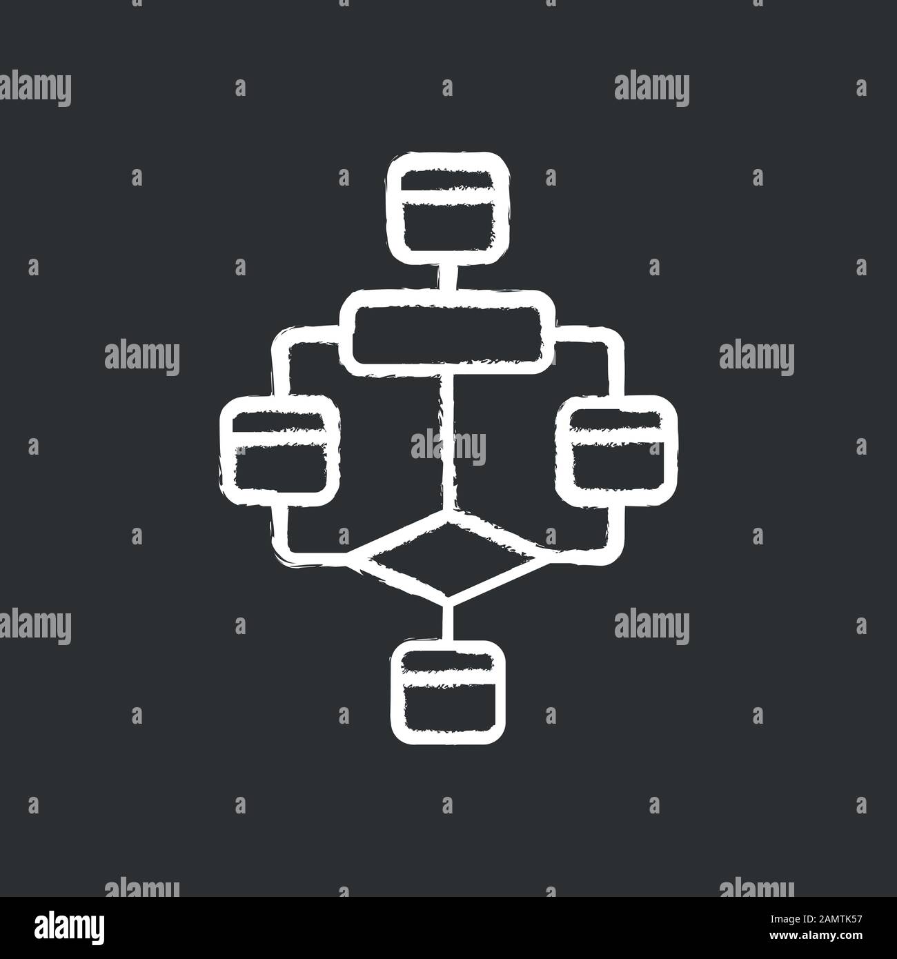 Kreidesymbol im Flussdiagramm. Diagramm. Visualisierung des Prozesses. Problemlösungsstufen. Grafische Darstellung des Algorithmus. Logiksequenz programmieren. Isolat Stock Vektor