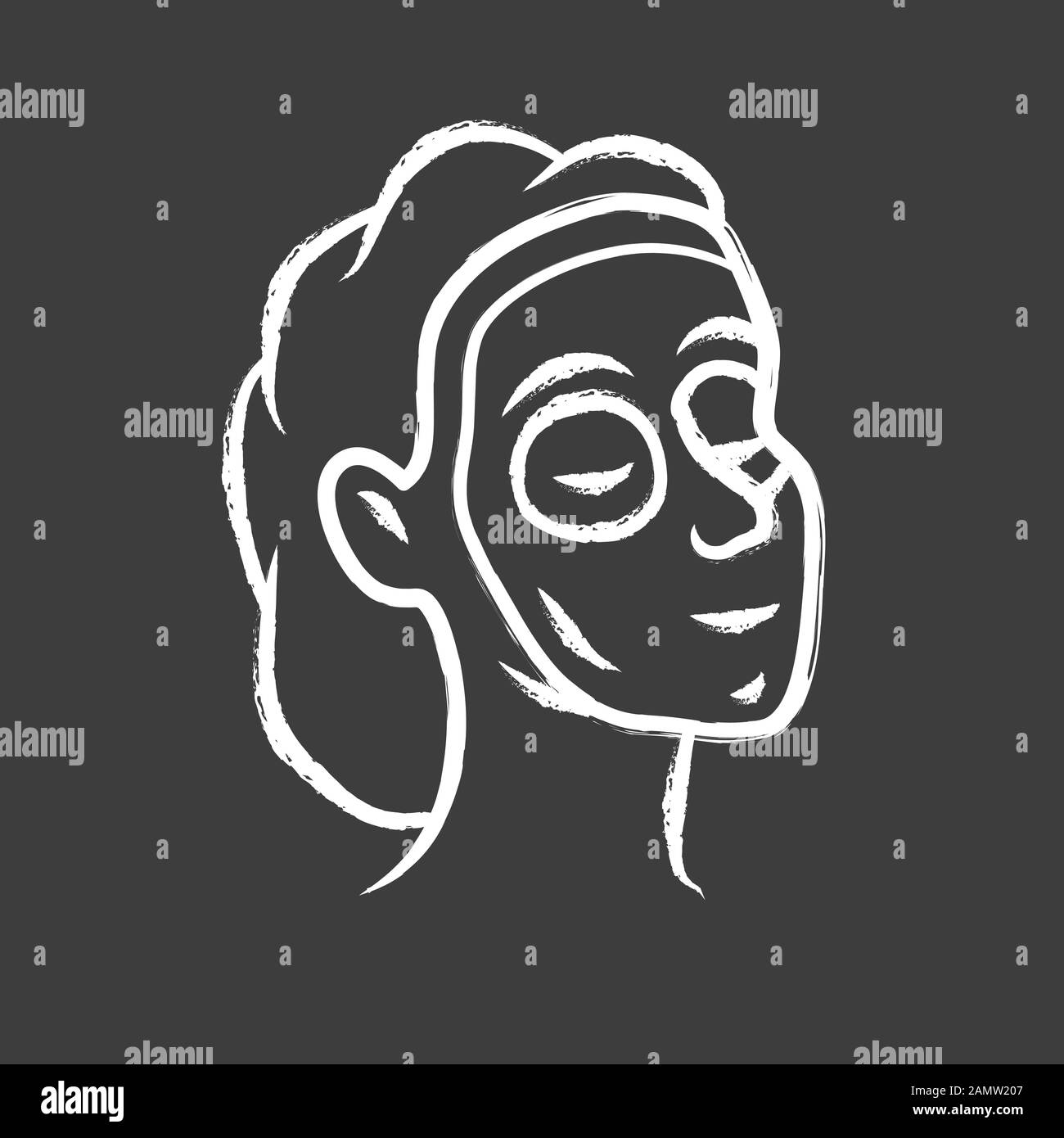 Kreidesymbol der Gesichtsmaske aus Ton. Feminine Schönheit isolierte Vektor-Tafel-Illustration. Entspannende Spa-Salon-Therapie. Gesunder Lebensstil, Frauen e Stock Vektor